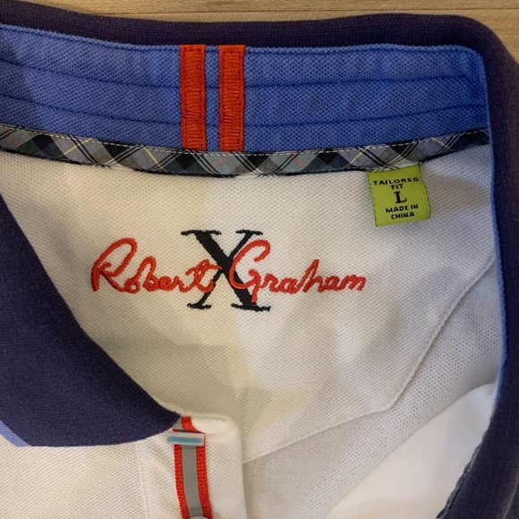 Robert Graham Men's luxury polo shirt in size Large, White and Blue - Picture 3 of 8